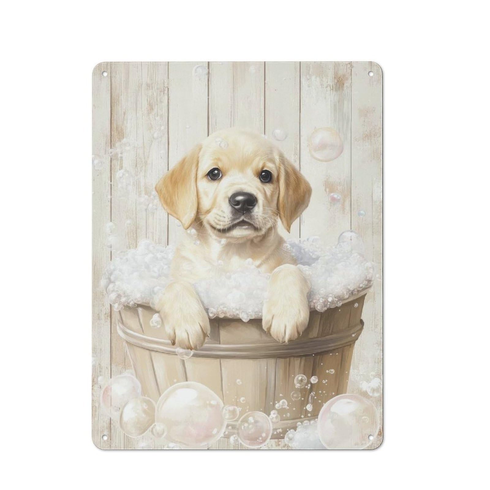 Nostalgic Golden Retriever Puppy Bath Metal Wall Sign 40x30cm, Bar Wall Plaque for Pub, Home Bar, Shed Or Man Cave