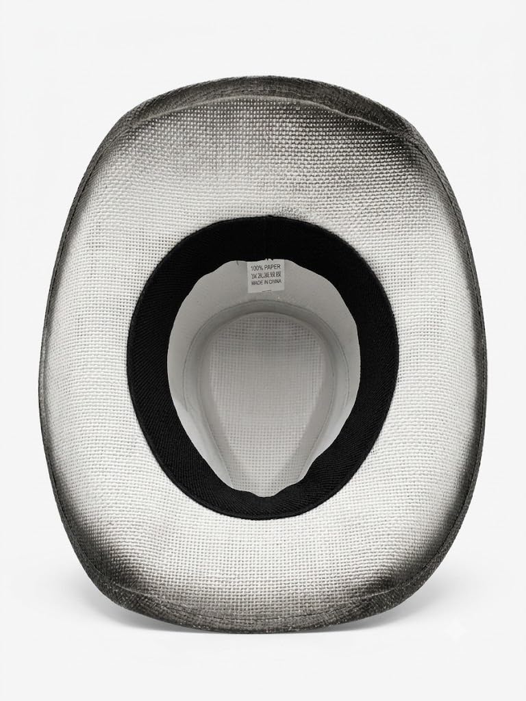 Cappello da Cowboy Stile Western in Paglia Bianco e Grigio con Effetto Sfumato Vintage per Uomo e Donna V031