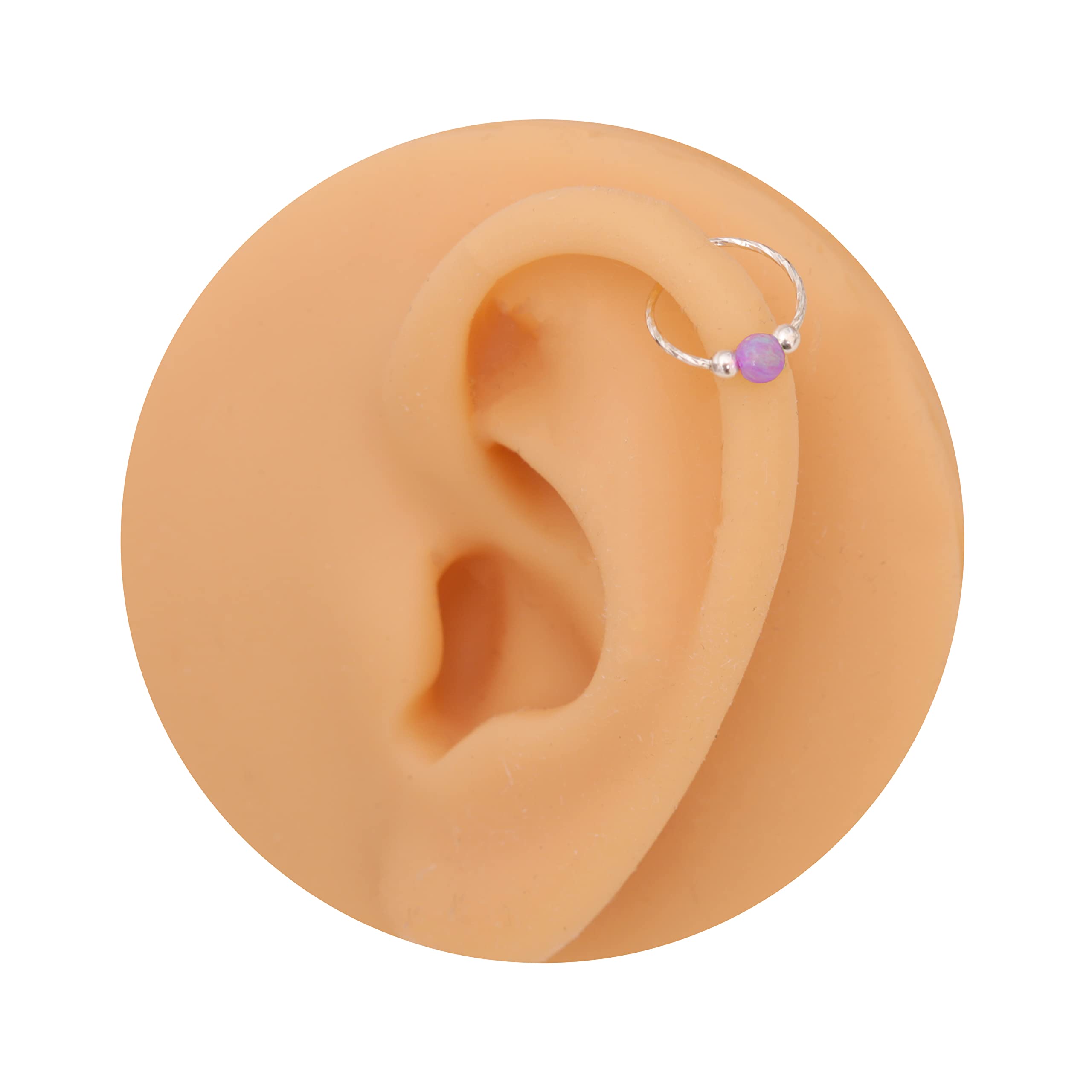 Purple Opal Silver Helix Hoop - 20 gauge 925 Silver Helix Opal Ring - Opal Cartilage Earring Hoop