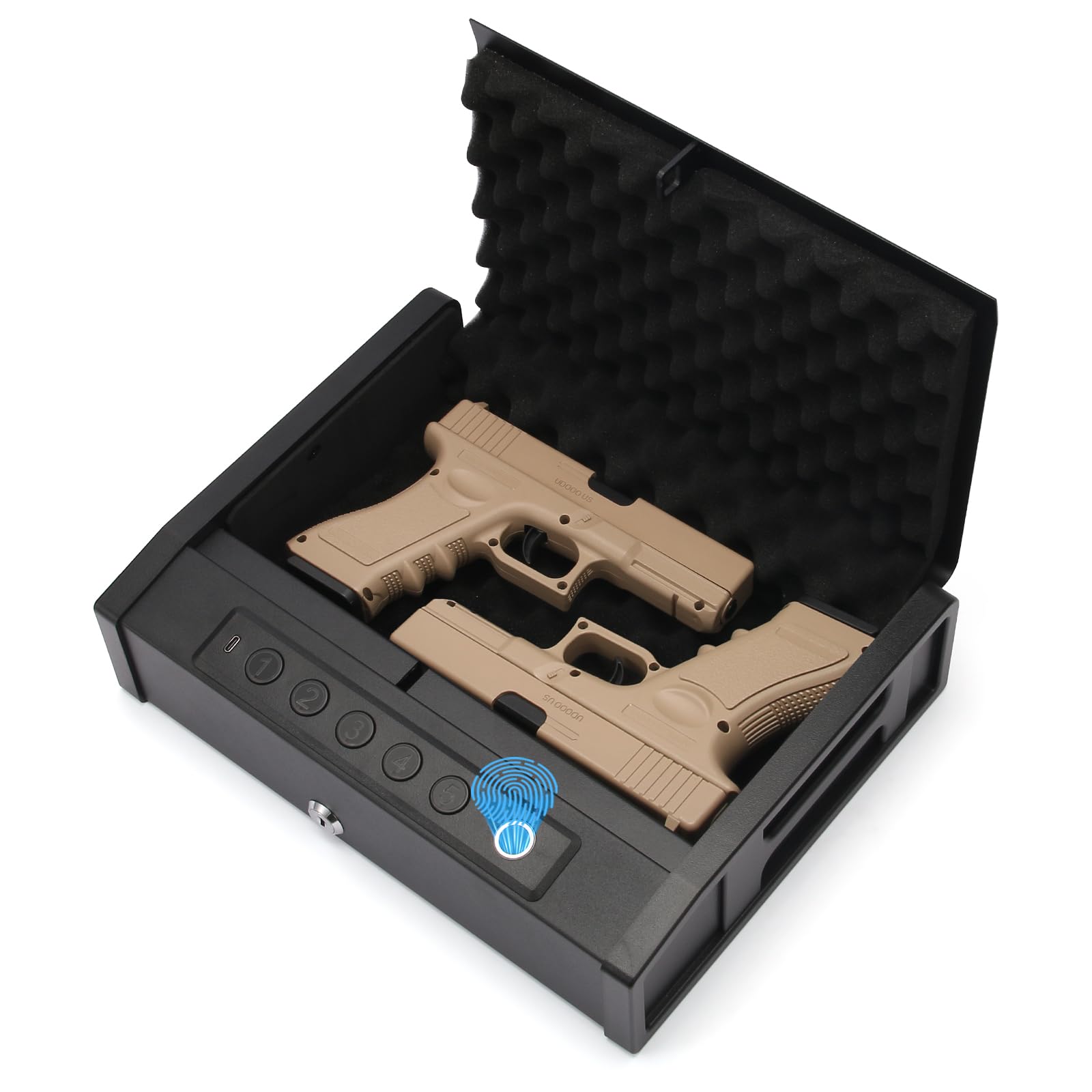 Smart Biometric Gun Safe, Acciaio al Carbonio, Arancione, Scanner di Impronte Digitali con App Control, Tastiera Digitale, Portatile con Maniglia, 15.5x11.4x4.7 Pollici, per Casa e Auto