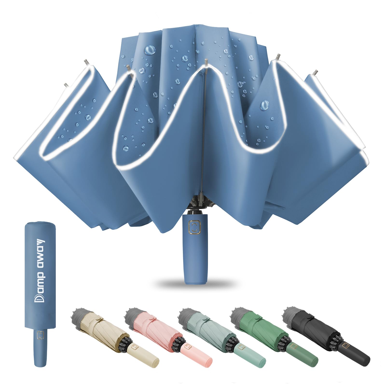 Windproof Travel Umbrella for Rain, Large Portable Reverse Folding Car Umbrella, Inverted Design, Compact Auto Open Close with Durable Waterproof Canopy, Fits Backpack/Women Men, 45.6 Inch