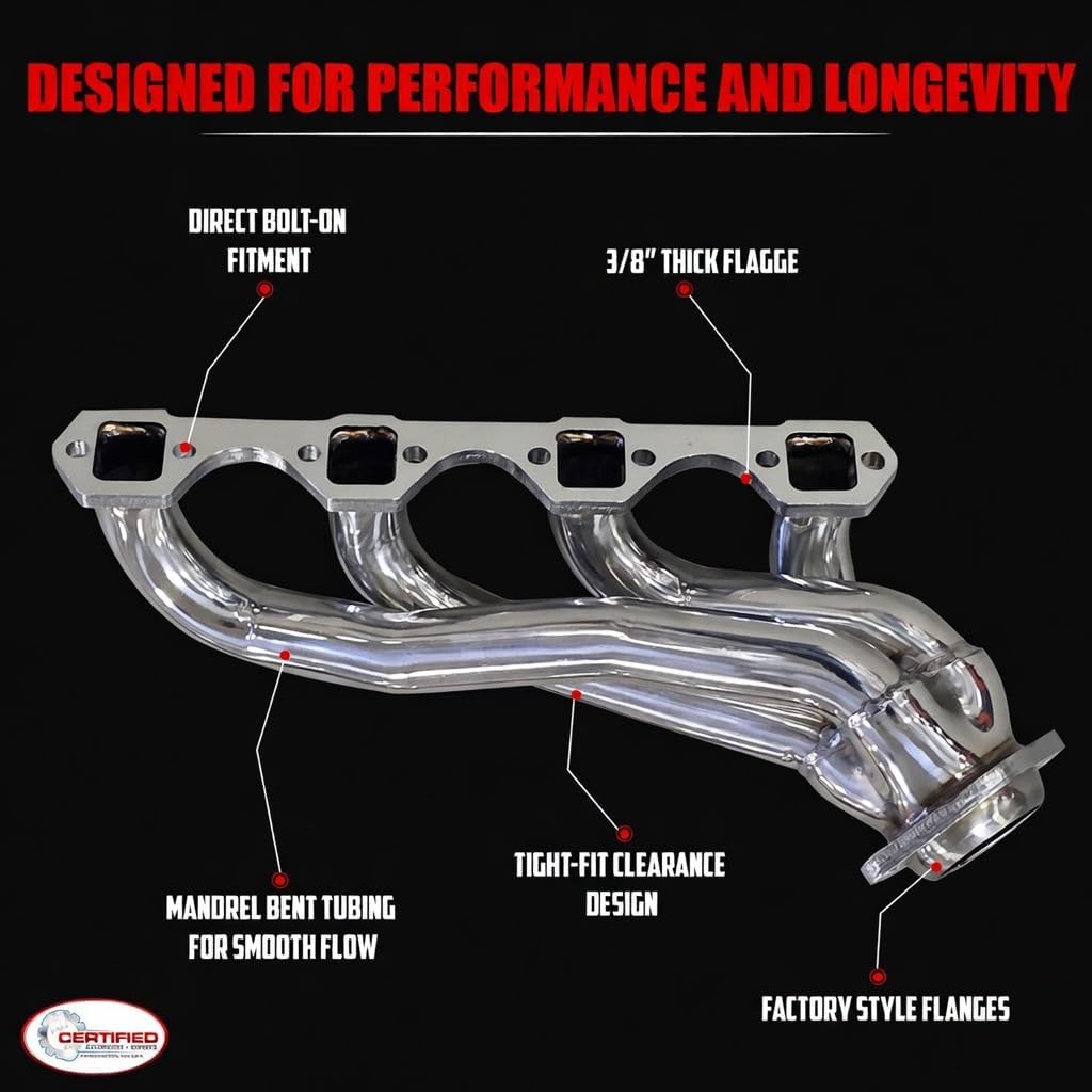 Ceramic Coated Shorty Headers for 1979-1993 Ford Mustang 5.0 302 V8 Fox Body GT LX Direct Bolt On Exhaust Manifold Replacement Includes Copper Header and Collector Gaskets Hardware SBF OEM Style Fit