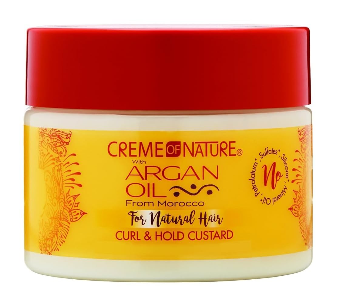 Argon Oil Curl & Hold Custard by Creme of Nature, Argan Oil of Morocco, Adds Moisture and Eliminates Frizz, 11.5 Fl Oz