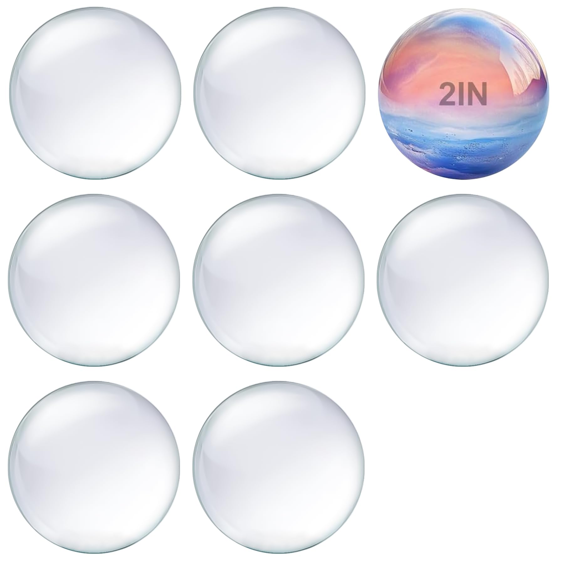 8 Pack 2 Inch Crystal Clear Glass Dome Cabochons - Round Flat Back for Jewelry Making, Refrigerator Magnets, Craft Supplies (50mm)