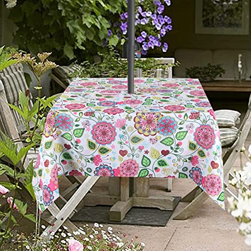 Image of EHouseHome Outdoor Indoor 60inch SquareTablecloth with Umbrella Hole and Zipper, Waterproof Zippered Patio Table Cloths, Spring /Summer Table Covers for Backyard Circular Table /BBQs /Picnic