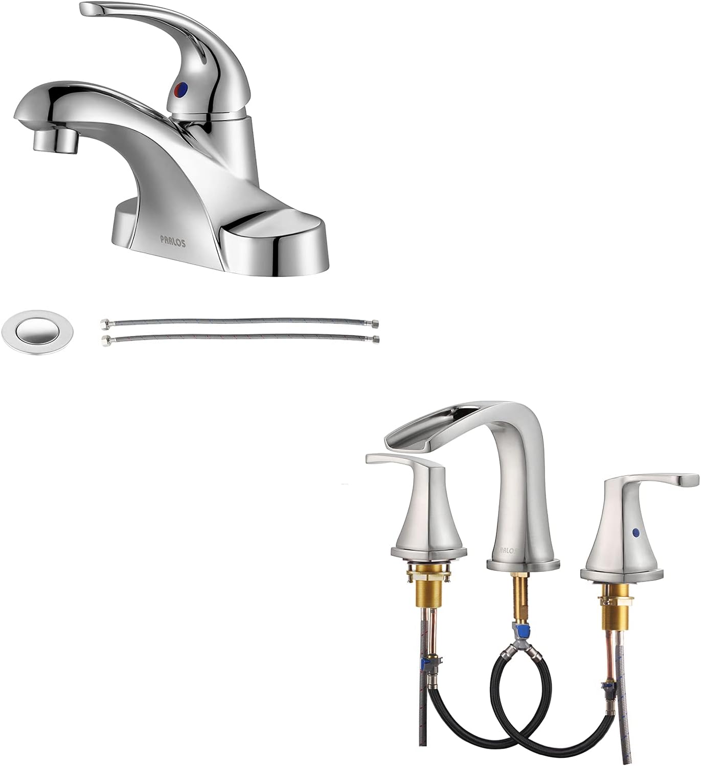 PARLOS Waterfall Roman Bathtub Faucet & Bathroom Sink Faucet Bundle(13433-1434202)