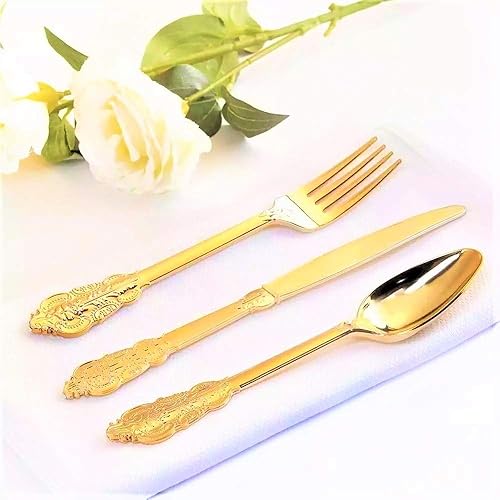 Miniatura 6 de Juego de platos de plástico, 175 piezas para 25 invitados, platos de fiesta, 25 platos de postre, 25 tazas (10.1onzas líquidas), 25 tenedores, 25