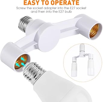 E27 Light Socket Splitter Double Light Bulb Socket Adapter Fireproof Pbt Lamp Converter for Led and Energy Saving Bulbs Home Office Corridor Workshop Use 7.08 X 3.93 X 1.18 in