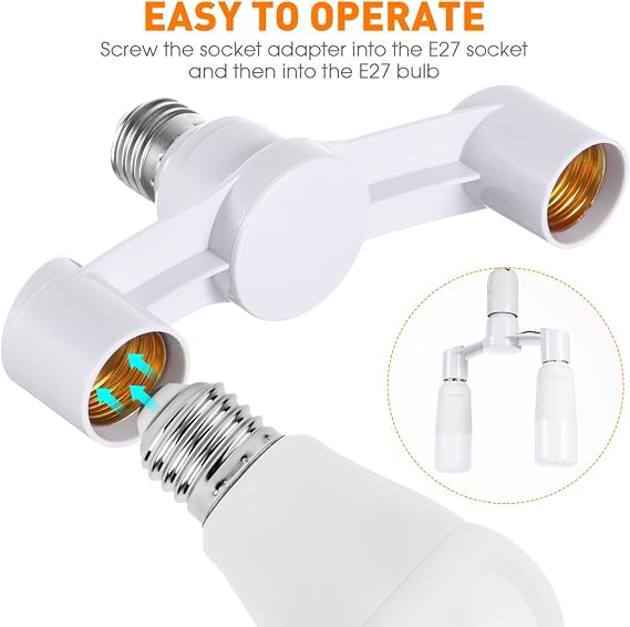 E27 Light Socket Splitter Double Light Bulb Socket Adapter Fireproof Pbt Lamp Converter for Led and Energy Saving Bulbs Home Office Corridor Workshop Use 7.08 X 3.93 X 1.18 in