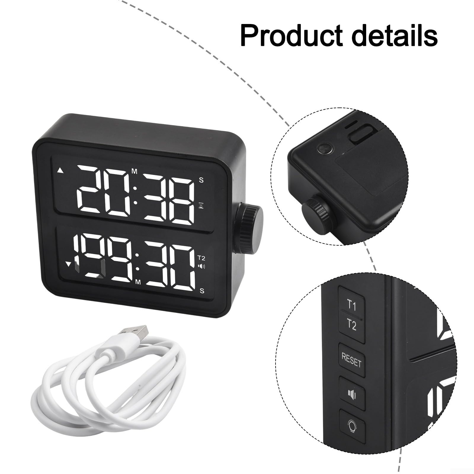 Cyfrowy timer z podwójnym alarmem i dużym wyświetlaczem LCD do kuchni i nauki – magnetyczny i do stojaka, 199 min odliczanie