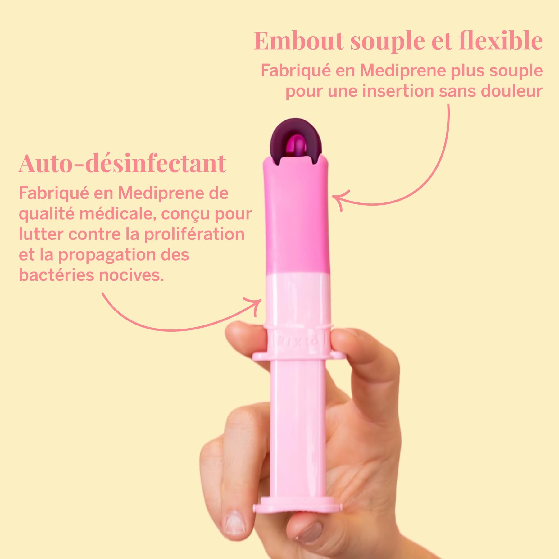 Lot de 2 disques menstruels avec applicateur – Sans métaux ni toxines – Silicone médical 100% – Disques réutilisables extra-souples – S’insèrent/se retirent comme un tampon – Équiv. à 5 et 7 tampons
