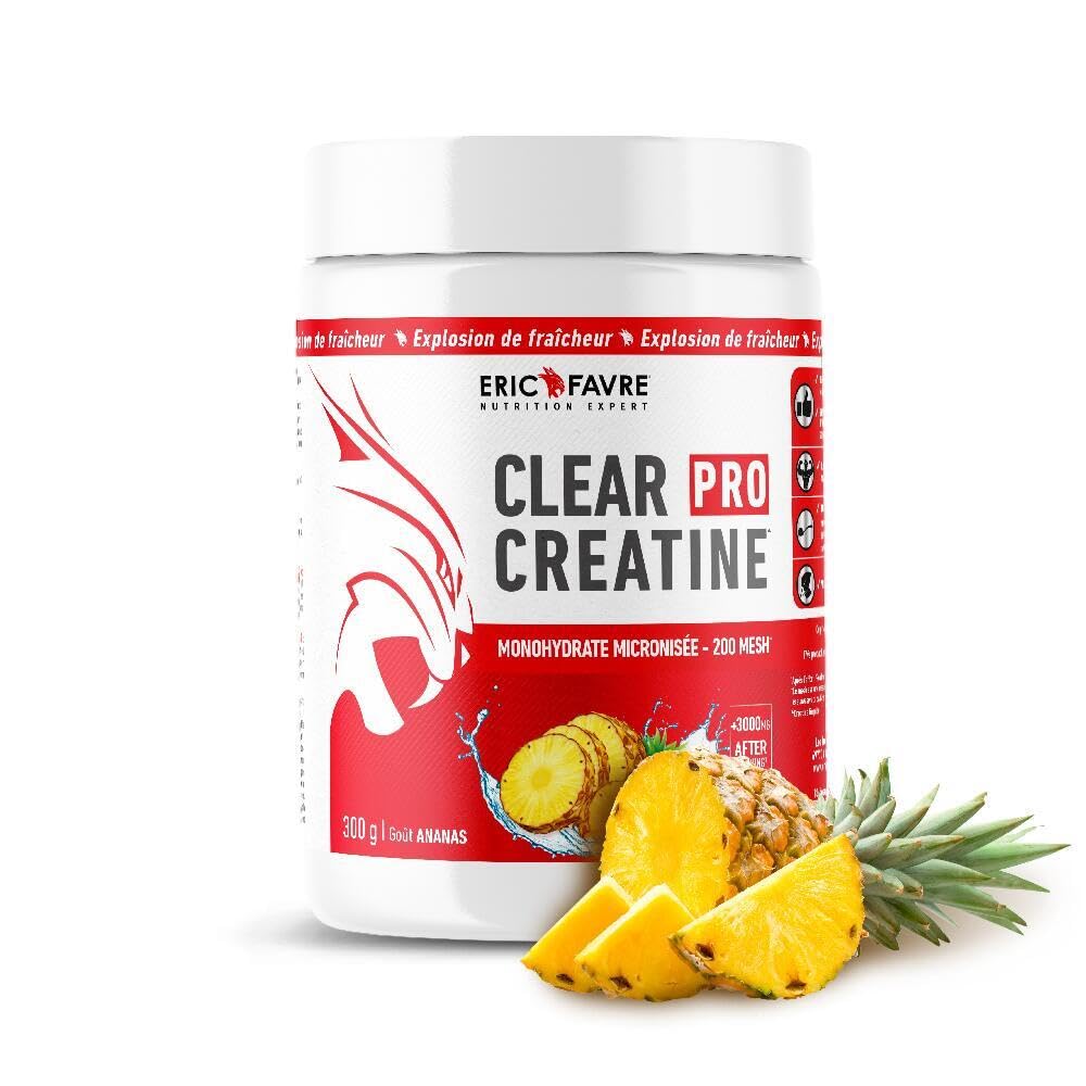 CLEAR PRO CREATINE - Créatine Monohydrate Pure - Améliore Force, Endurance & Récupération - Haute Assimilation, Idéale pour Efforts Intenses - Texture Claire - 300g - Saveur Ananas - Eric Favre