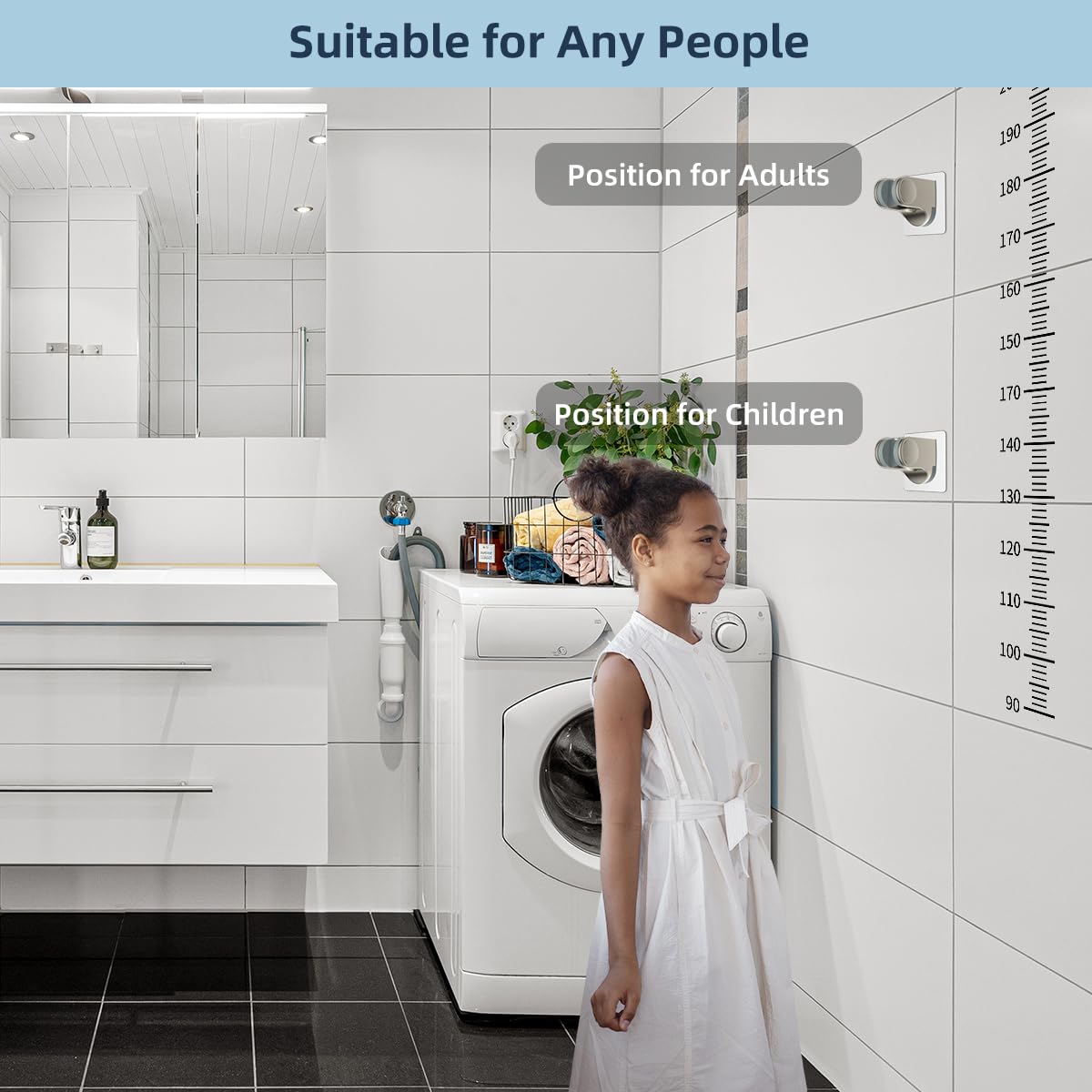 Hibbent All Metal Shower Head, 10'' High Pressure Rain Shower Head, Showerhead Combo/Handheld Shower Wand, 12'' Adjustable Curved Shower Extension Arm, 71'' Hose, 2 Shower Head Holders, Brushed Nickel