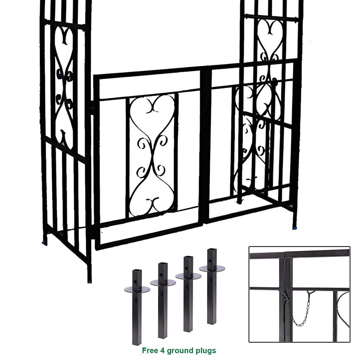 114 x 210 cm łuk z bramą, trawnik zewnętrzny łuk wejściowy z pnączy róże winorośl dekoracja pergola, ciężka metalowa altana krata z słupkami na wesele trawnik patio (czarna)