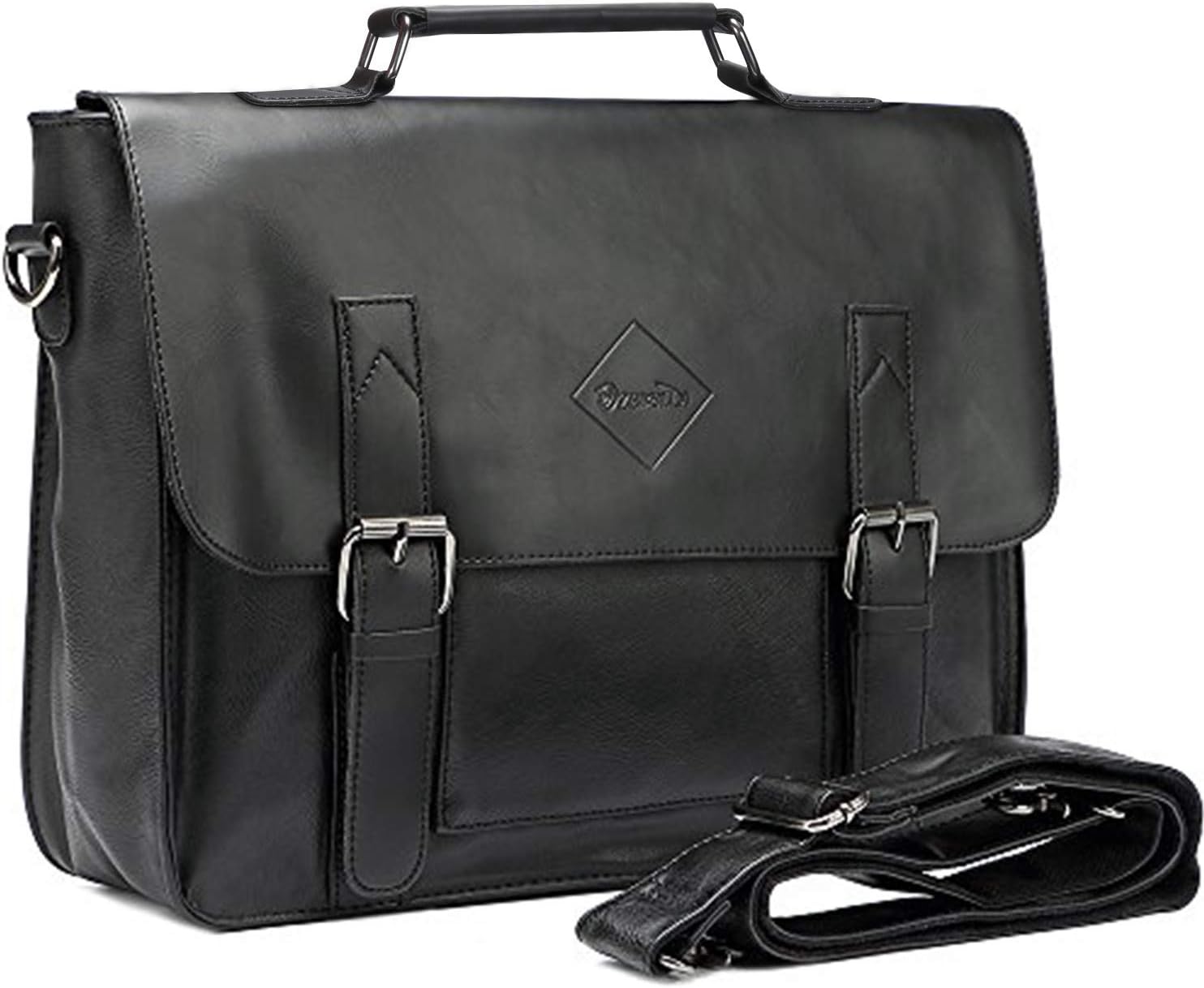 Zebella Vintage Pu Leather Briefcase Shoulder Business Laptop Messenger Bags Tote for Men - Black