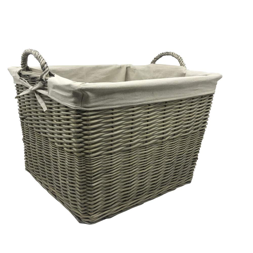 Antiques Wash Canvas Lined Rectangle Log Basket  - Canvas