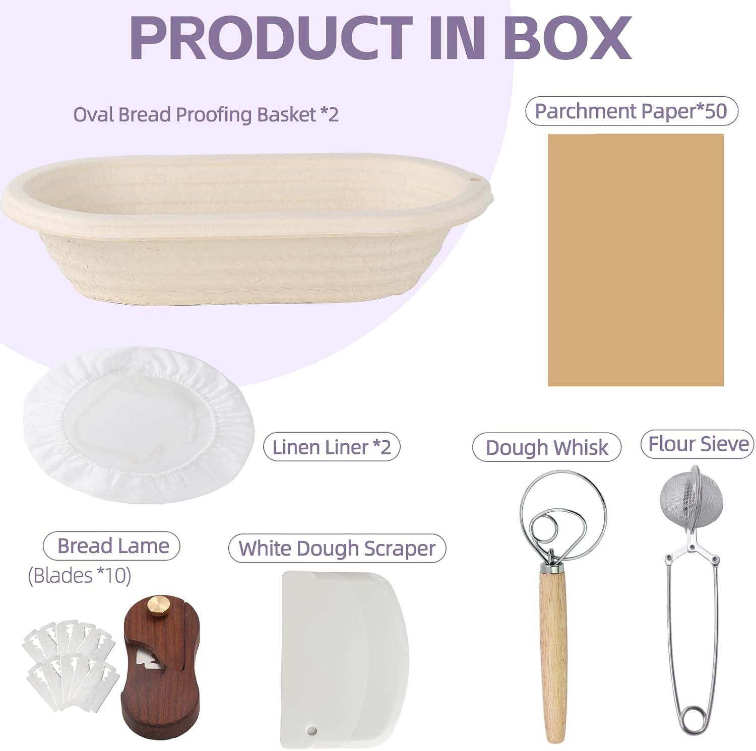 12 Inch Oval Pulp Sourdough Bread Proofing Basket 9-Piece Set