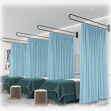 LXHELIVERY Beauty Salon Partition Curtain U-Shaped Long Support Rod Room Room Divider Semi Sheer Curtains for Living Dining Room Drapes, Wall-Mounted Color Blue, Size 200x200cm