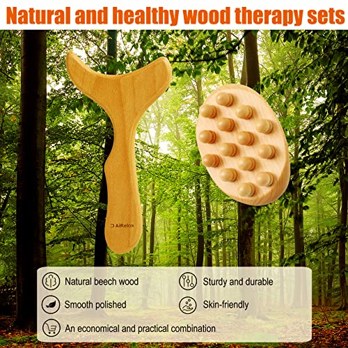 Airelax Wooden Lymphatic Drainage Massager For Gua Sha,Wood Therapy Massage Tools,Professional Maderoterapia Kit,Lymphatic Paddle & Massage Body Brush For Anti Cellulite,Body Shaping(2Pcs #TOP2