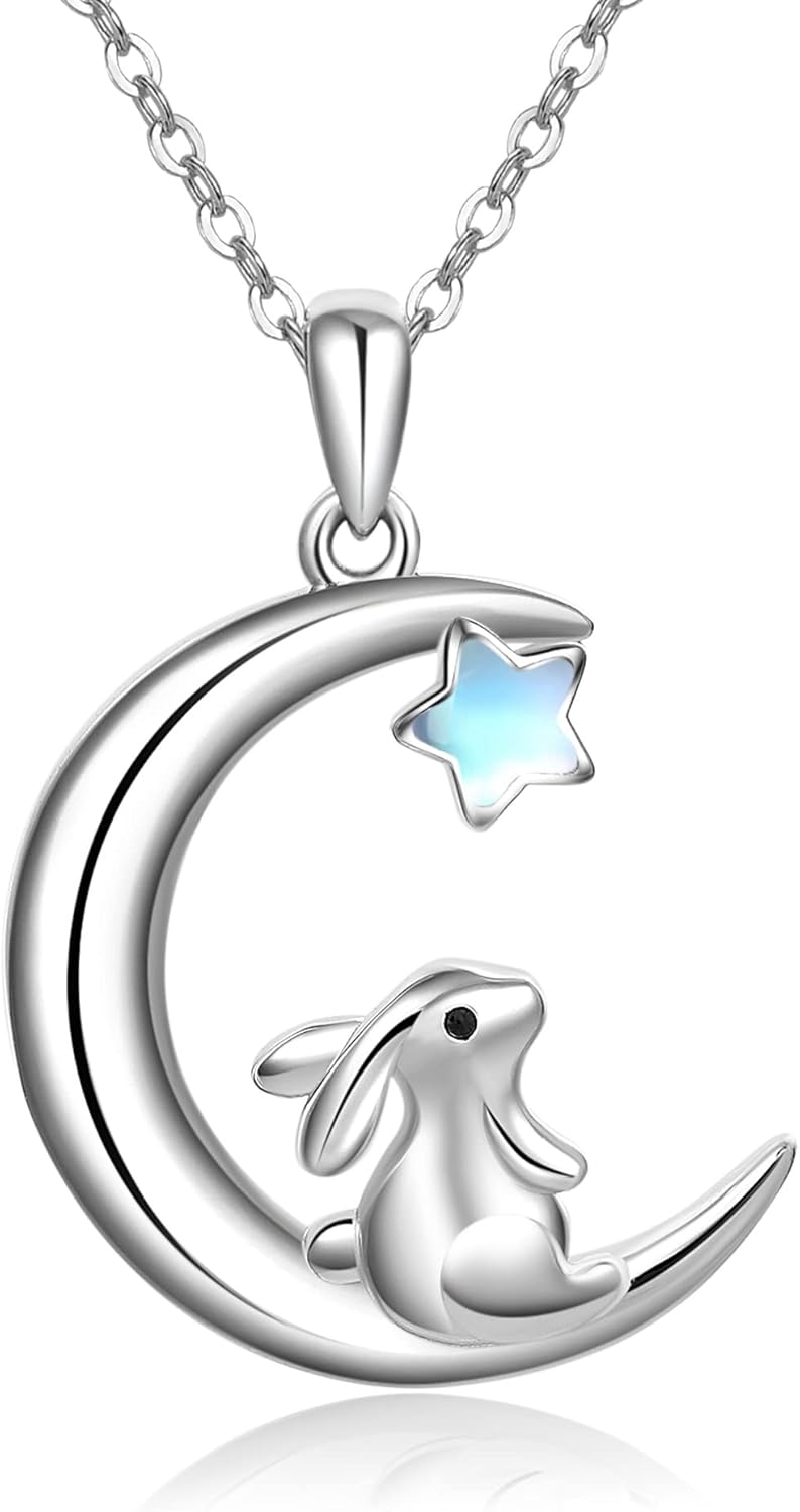 ONEFINITY Rabbit Necklace Sterling Silver Moon Bunny Pendant Necklace Mothers Day Gifts for Women Mom