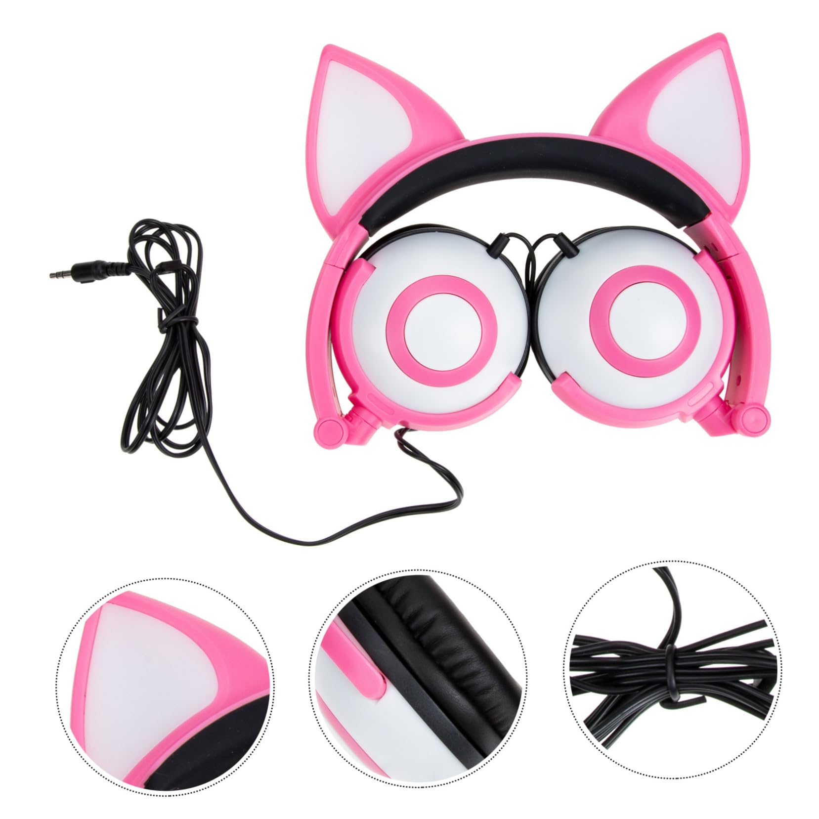 Artibetter Cuffie per Bambini Orecchie da Gatto Rosa Pvc 3, 5 Mm | 180mah, Diametro Altoparlante 40mm, Spina Dritta, Controllo Luce a Pulsante