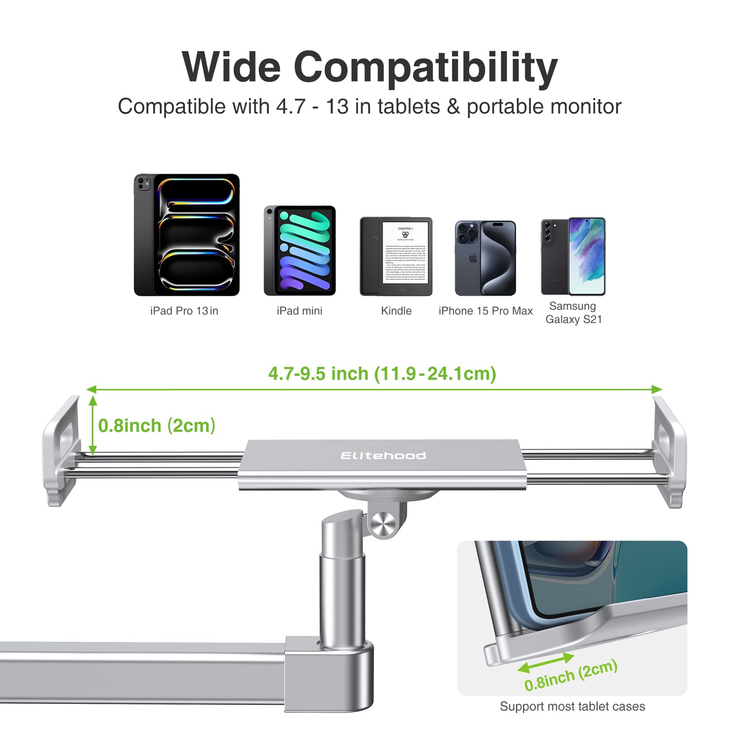 elitehood iPad Halterung Bett, Verstellbare iPad Halterung Tisch | 360°-Drehung Tablet Ständer Arm für Schreibtisch und Bett für Pad Pro 12.9, Air, Tragbaren Monitor und 4.7-13” Geräte