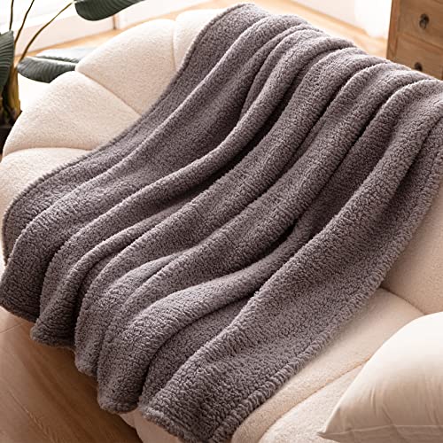 Bertte Fluffy Sherpa Throw Blanket Ultra Soft Warm Lightweight Plaid Shaggy Blanket For Couch Sofa Travel, Premium Reversible Decorative Blanket For All Seasons (Dark Grey, 60In X 80In) #TOP6