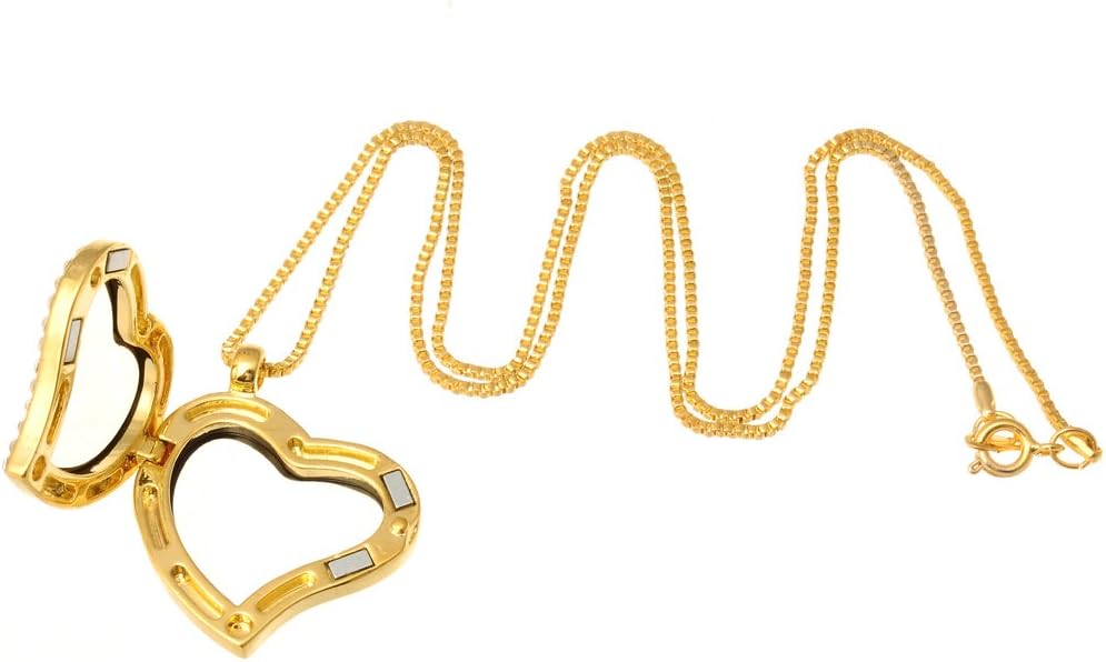 RUBYCA Living Memory Floating Charm Heart Glass Locket Pendant Necklace 20 Inches 5pcs Gold Color