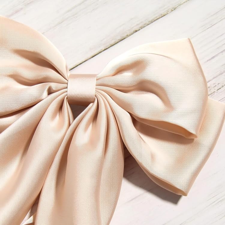 Image of FilterFashion Large Satin Hair Bow - 11.5 Inch Oversized Bow Clip for Girls & Women, Elegant Hair Accessory (Light Peach)