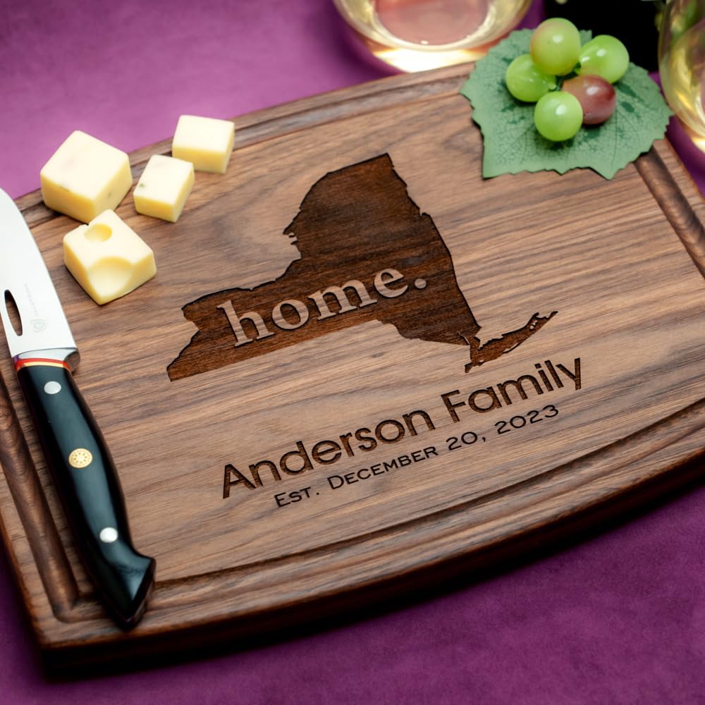 Straga Personalized Cutting Boards | Handmade Wood Engraved Charcuterie | Custom Housewarming, Moving Gift for Couples, Homeowners or Rest Estate Agents (State Silhouette Design No.602)