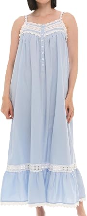 Alexander Del Rossa Womens Victorian Sleeveless Long Cotton Nightgown