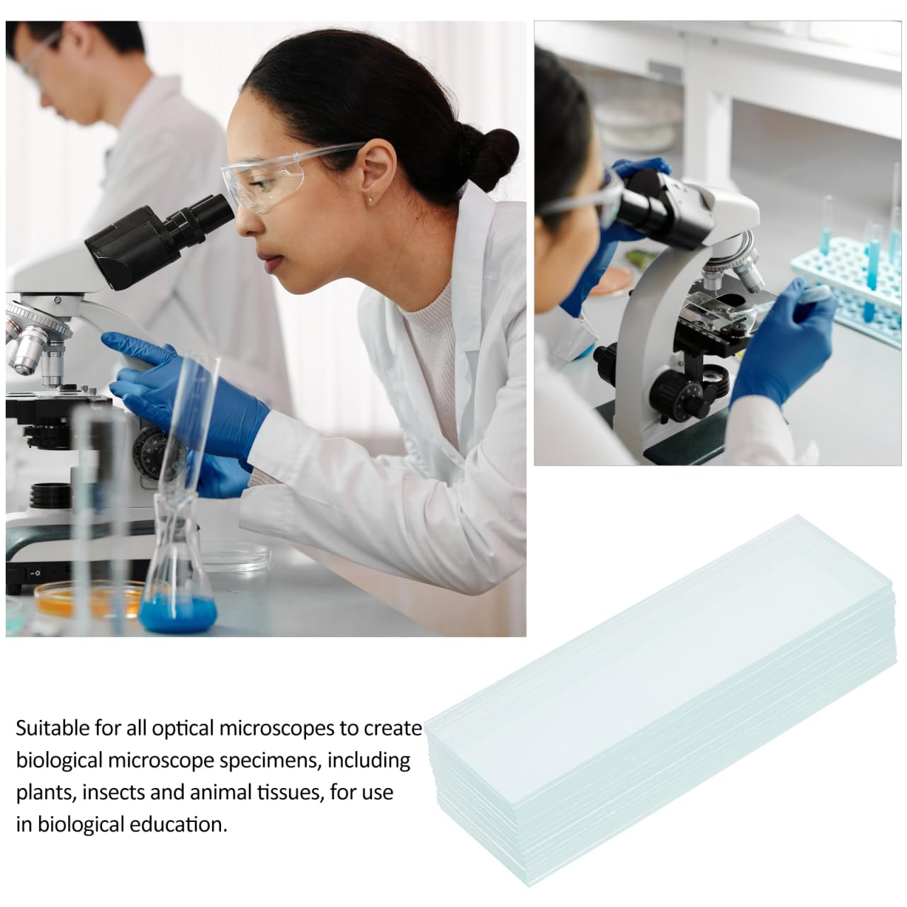 50piezas Portas Objetos De Microscopio Borde Esmerilado Cubreobjetos Para Laboratorio Completo De Slides Para Estudio Científico y Biológico