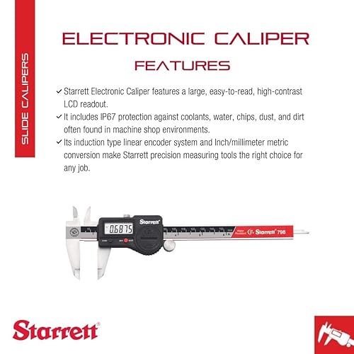 Miniatura 8 de Starrett Serie 798 calibrador, acero inoxidable, pulgadasmetros, para mediciones progresivasprofundidadinteriorexterior., 1