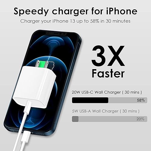 Miniatura 3 de Cargador rápido para iPhone, [certificado MFi] Bloque de carga rápida USB C de 20 W con cable de Tipo-C a Lightning de 10 pies, carga súper rápida