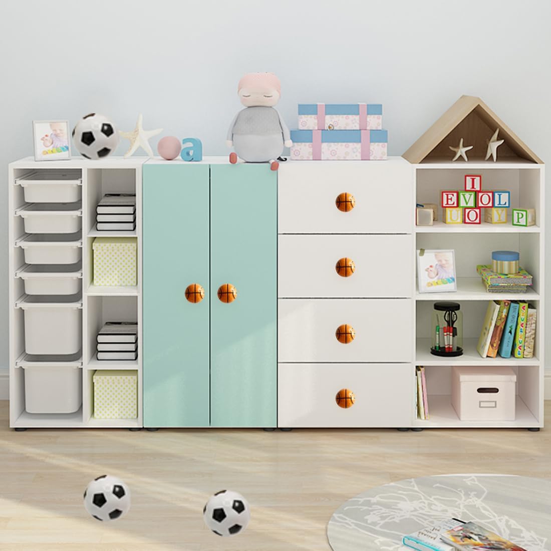 Ceramic Basketball Dresser Knobs, [8 Pack] Decor Basket-Ball Drawer Pulls, Kitchen Furniture Ball Knobs for Boys Drawer/Cupboard/Cabinet/Closet