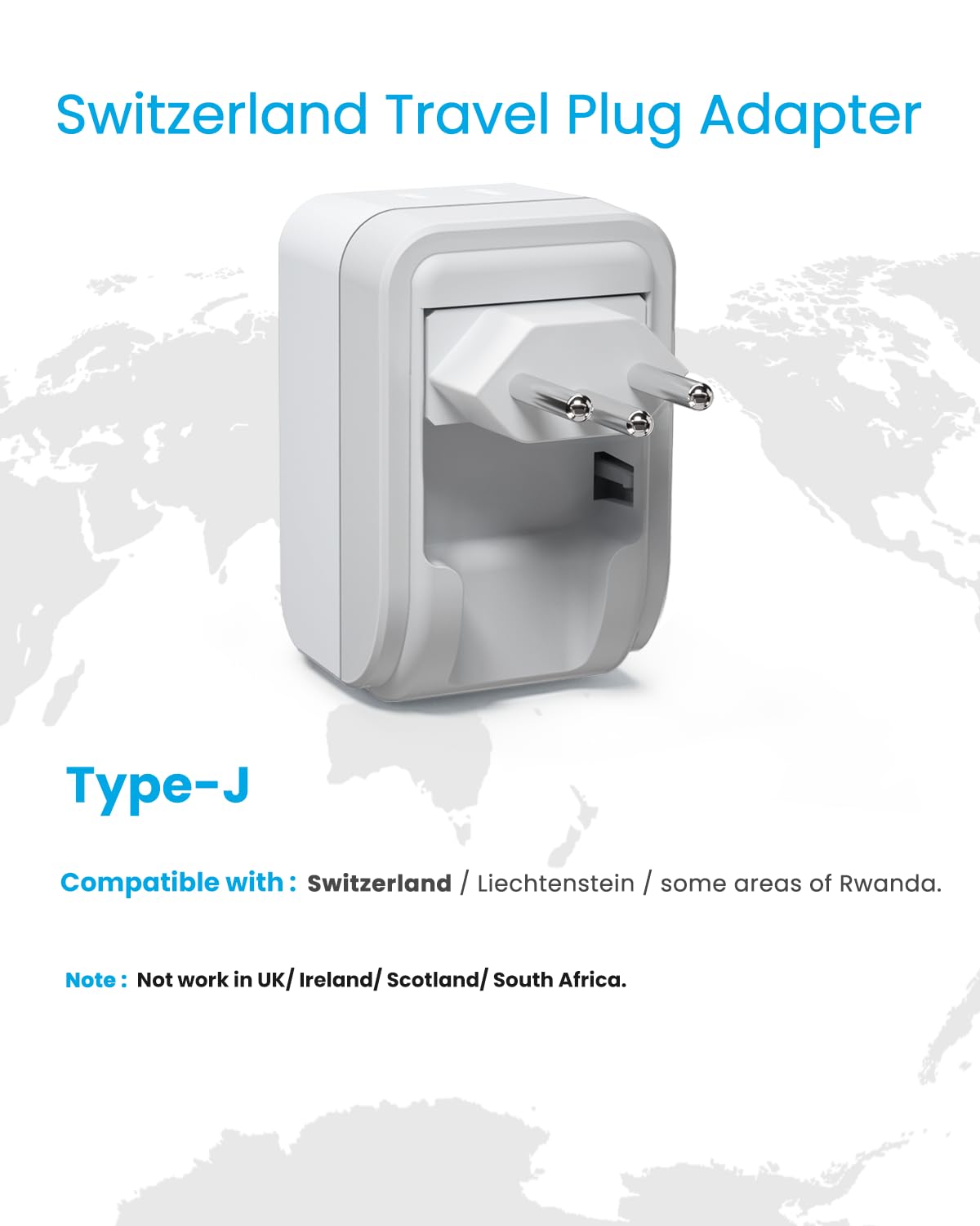 1Pack Switzerland Power Adapter, VINTAR Foldable Type J Adapter Switzerland