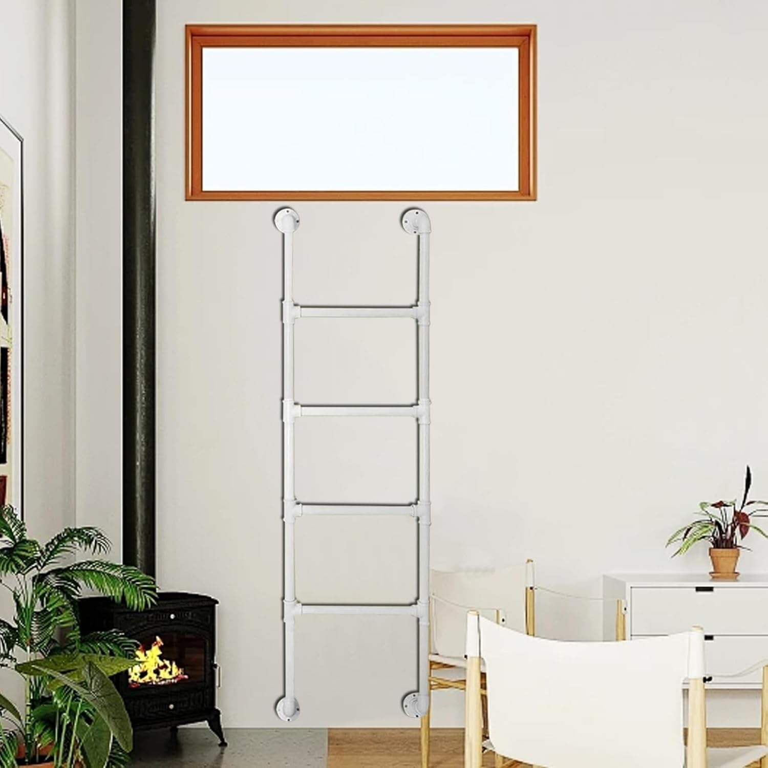 Wall Mounted Metal Step Ladder for Home Loft, Height Entrance Egress Ladder for Window Well, Heavy Duty Basement Egress Ladders for Outdoor Roof/Garage, Fire Escape Egress Ladder(1