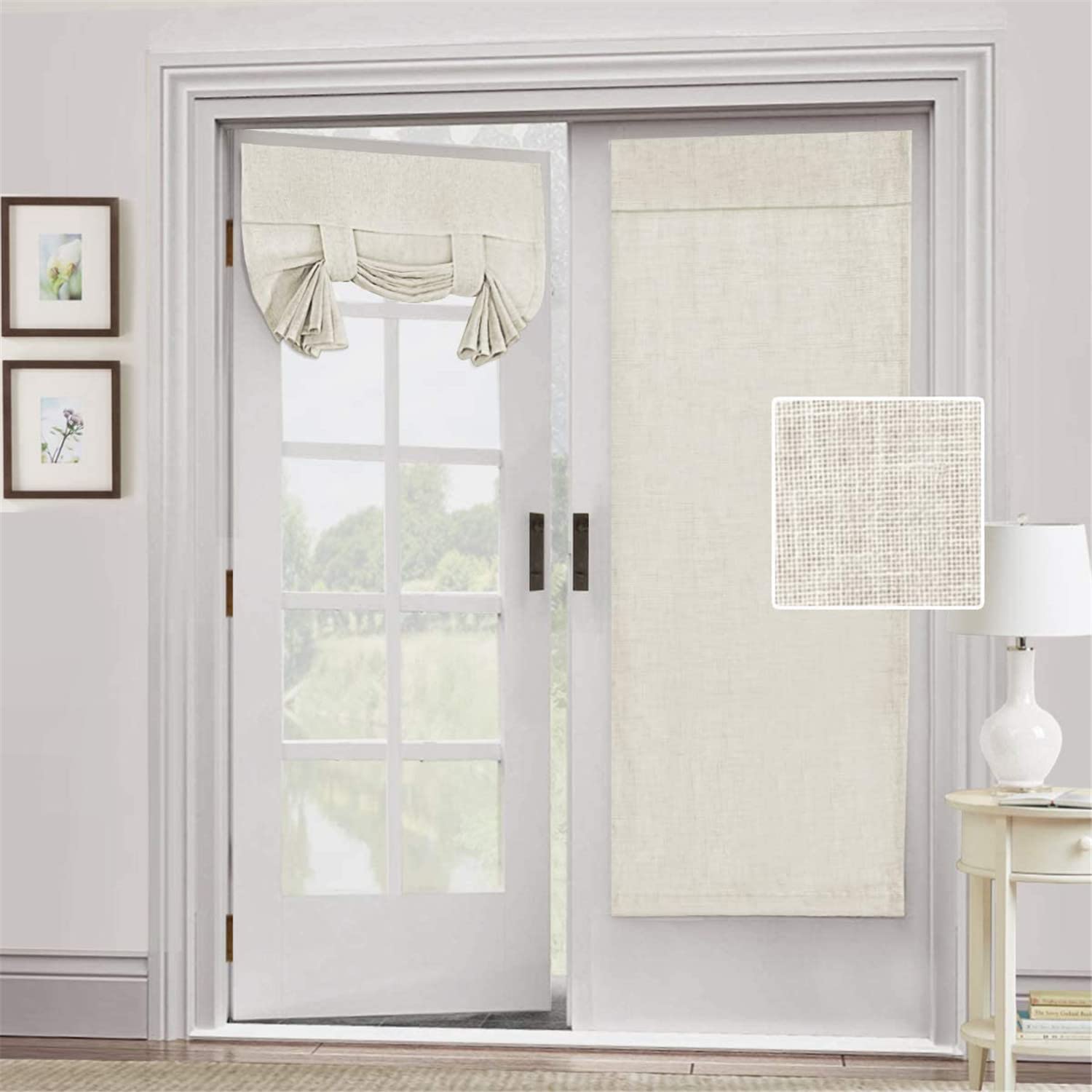 FASCINATDECO Natural Linen Blended Door Curtain Privacy French Door Curtain Light Reducing Window Door Curtain for Patio Door Sliding Glass Door Blind Tie Up Shade,26 x 68 inches (1,Ivory)