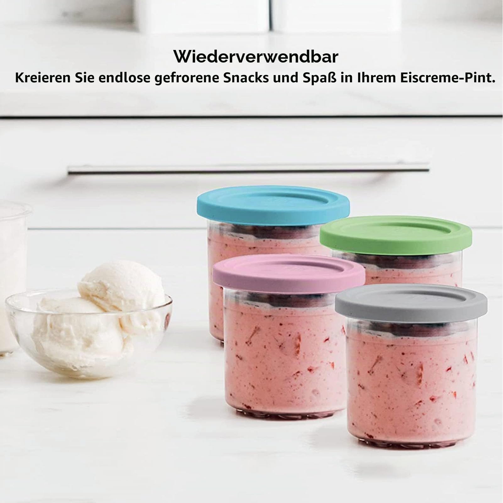 4er-Pack Wiederverwendbare 600-ml-Eisbecher – Spülmaschinenfeste Gefrierbehälter für Eismaschinen der NC299AMZ NC300s-Serie und Hausgemachte Tiefkühldesserts