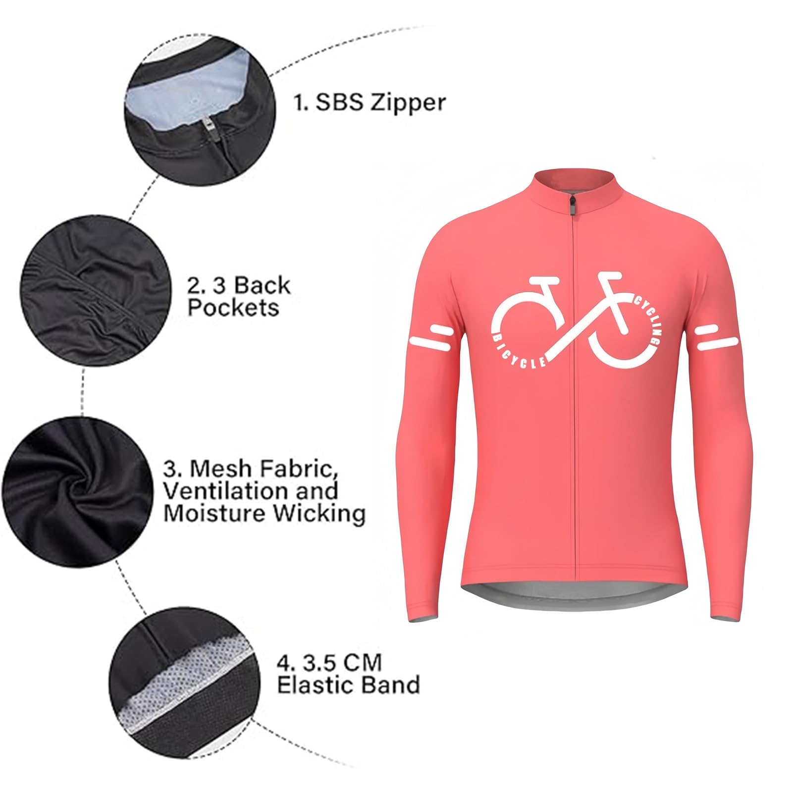 KAISUN Maglia Ciclismo Uomo Manica Lunga Abbigliamento Ciclismo con 3 Tasche Asciugatura Rapida e Traspirante Maglia MTB