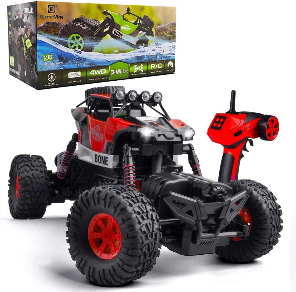 GizmoVine Remote Control Car 4WD with Special 4 Steering Mode Rock Crawler Waterproof Climber 2.4Ghz Off Road RC Vehicle for Kids and Adults (2019 Updated)