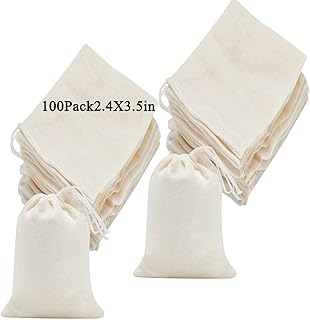 100Pack Muslin Bags Burlap Bags canvas Drawstring Bags hangover kit Sachet Bag Multipurpose Drawstring Bags for Tea Jewelr...