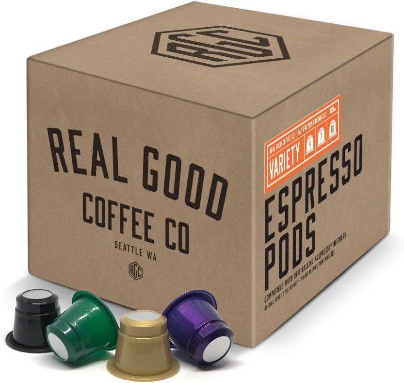 Real Good Coffee - Single Use Espresso Pods - Espresso Variety Pack - Compatible with Nespresso OriginalLine Brewers - Recyclable Cups and Packaging - 36 Count
