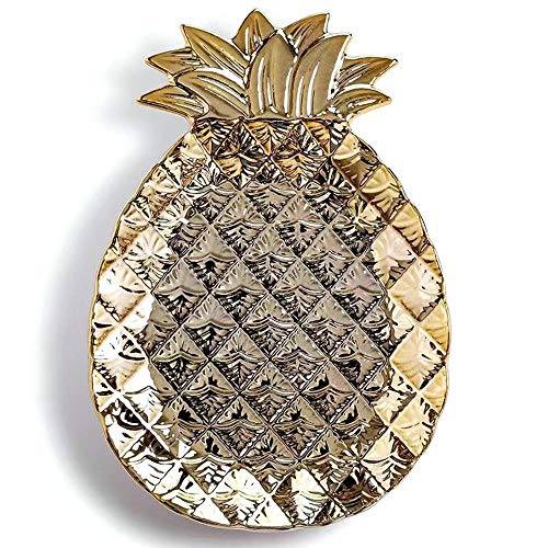 @Y.T Placa de joyería de cerámica Placa de Anillo de Almacenamiento de piña de Oro Bandeja de joyería de cerámica Bandeja de Fruta,Gold