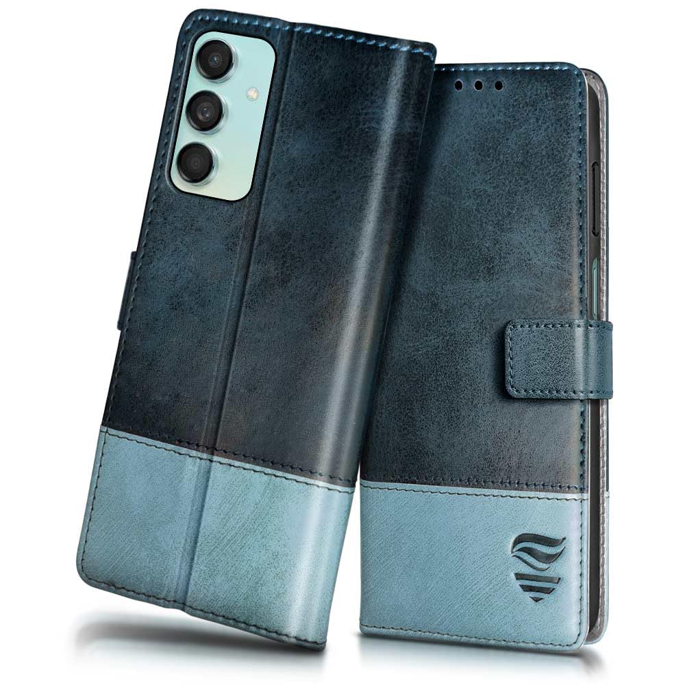 FLIPPED Vegan Leather Flip Case Back Cover for Samsung Galaxy M55 5G | M55s 5G | F55 5G (Flexible, Shock Proof | Hand Stitched Leather Finish | Card Pockets Wallet & Stand | Blue with Aquamarine) (B0D4J2NJTH) Amazon Price History, Amazon Price Tracker