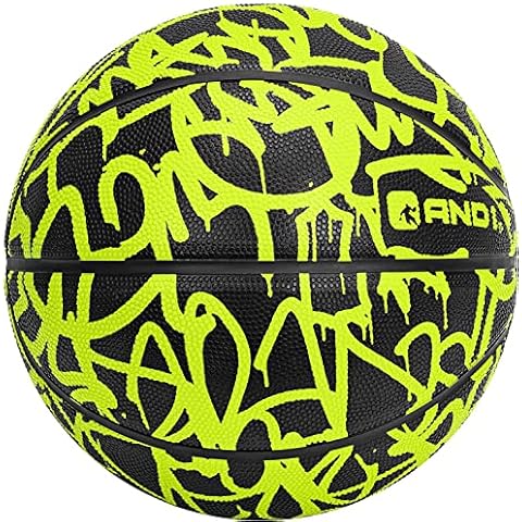 AND1 Fantom Graffiti Rubber Basketball Game Ready, 27.5 Inches, Youth Size 5, Made for Indoor and Outdoor, Sold Deflated (Pump NOT Included), Volt Cover
