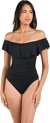 La Blanca Traje de baño de una pieza para mujer con hombros descubiertos y volantes Island Goddess