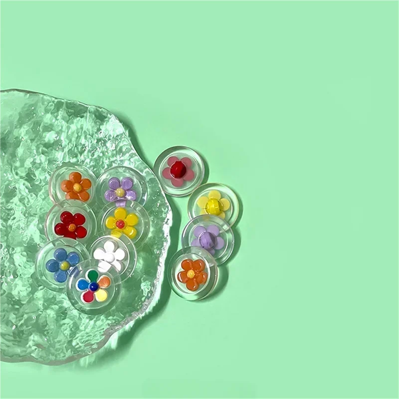 bottoni, Confezione Da 10 Bottoni Con Gambo In Resina Fiore Rotondo Trasparente Multicolor 18 Mm(Colorful)