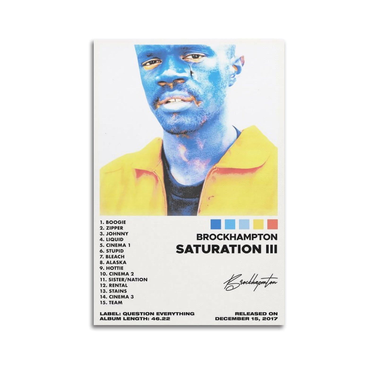 Saturation III Brockhampton Poster Rapper Music Signed Limited Album Cover Prints Posters Canvas Wall Art Room Aesthetic Posters Music Classroom Bedroom Wall Decor Art 16x24inch(40x60cm) Unframe-styl
