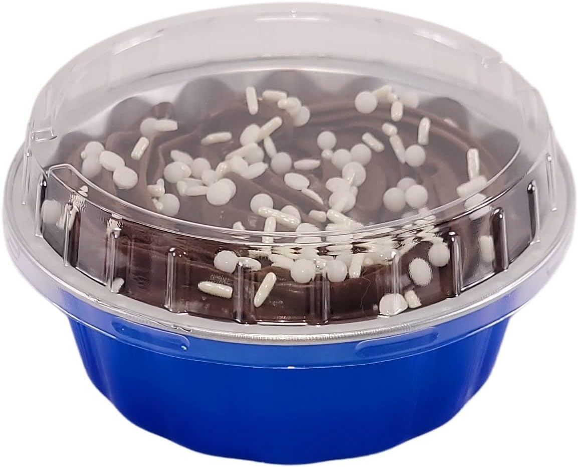 KitchenDance Disposable Colored Aluminum Foil Dessert Cake Cups Ramekins with Lids - 8 Ounces Round Aluminum Baking Tart Pan - Perfect for Baking, Storing, Preparing Food, #A8P (50, Blue)